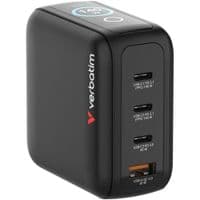 Настенное мини-зарядное устройство Verbatim с дисплеем Mini GaN 140 Вт, 4 порта (3xUSB-C/1xUSB-A)
