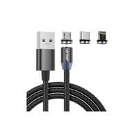 Дата кабеля USB 2.0 AM to Lightning + Micro 5P + Type-C magnetic black Denmen (DN-D09E-BK)