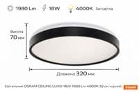 Світильник накладний OSRAM CEILING LUXO 18Вт 4000К чорний