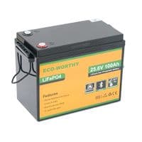 Аккумуляторная батарея Eco-Worthy LiFePO4 25,6V 100Ah,(80 / 100A), -7&amp;deg;C до 60&amp;deg;C, винт M8, 340*188*245 мм. 18 кг