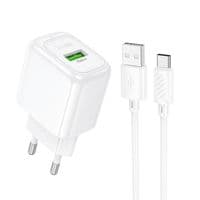 Мережевий зарядний пристрій з кабелем HOCO CS52A Surplus single-port QC3.0 Charger Set (Type-C) White