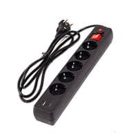 Фільтр мережевий GTL EU05FK, 5 розеток, 1.8 м, Black, 1xType-C/1xUSB (3.1A), 10А, до 2.3 кВт, вимикач, заземлення, 3x0.75 мм² (GTL-XH-EU05FK-1.8B)