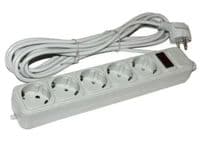Фільтр мережевий GTL ES05K, 5 розеток, 1.8 м, White, 10А, до 2.3 кВт, вимикач, заземлення, 3x0.75 мм² (GTL-XH-ES05K-1.8W)