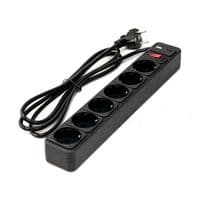 Фільтр мережевий GTL EU06K, 6 розеток, 1.8 м, Black, 2xUSB (2.1A), 10А, до 2.3 кВт, вимикач, заземлення, 3x0.75 мм² (GTL-XH-EU06K-1.8B)