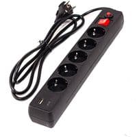 Фільтр мережевий GTL EU05FK, 5 розеток, 5 м, Black, 1xType-C/1xUSB (3.1A), 10А, до 2.3 кВт, вимикач, заземлення, 3x0.75 мм² (GTL-XH-EU05FK-5B)