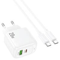 Набор СЗУ HOCO CS54A+ кабель Type-C / Type-C, 1xUSB+1xUSB-C, PD20W+QC3.0, кабель 1м, White, Box