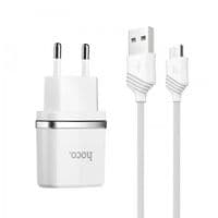 Набор СЗУ HOCO C12 Smart + кабель Micro, 2xUSB, 2.4A, кабель 1м, White, Blister