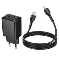 Набор СЗУ HOCO N69 + Type-C / Lighting кабель, 1xUSB+1xUSB-C, PD20W+QC3.0, кабель 1м, Black, Box