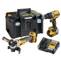 Набір із двох акумуляторних інструментів DeWalt 18В XR дриль-шурупокрут ударний DCD805 шліфмашина кутова DCG405 акб 2х5А·год ЗП та кейс 8.05кг