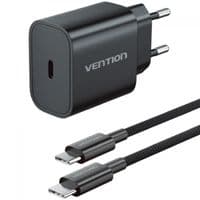 Зарядний пристрій 1xUSB-C 20W + USB-C to Lightning cable М-М  Black Vention