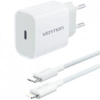 Зарядний пристрій 1xUSB-C 20W + USB-C to Lightning cable М-М White Vention