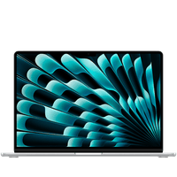 MacBook Air 15 дюймів, сріблястий, модель A3448, чіп M5 з 10C процесором, 10C графічним процесором, 24 ГБ уніфікованої пам'яті, 35-ватний адаптер живлення з двома портами USB-C, SSD-накопичувач на 512 ГБ, два порти Thunderbolt 4, Touch ID, дисплей Liquid Retina, трекпад Force Touch, клавіатура (українська)