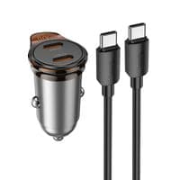 Автомобільний зарядний пристрій HOCO NZ16B Rigorous PD45W(2C) car charger set(C to C) metal grey