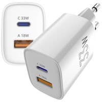 Зарядное устройство для Sigma 1xUSB-C PD33W + 1xUSB QC3.0 GaN X-power PS33-01 white (4827798527719)