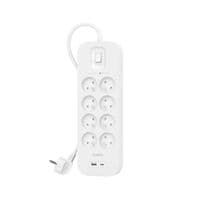 Подовжувач мережевий Belkin 2м, 8хТипE, 16А, USB-A/USB-C 18Вт, фільтр, білий