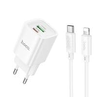 Набор СЗУ HOCO C149A + Type-C / Lighting кабель, 1xUSB+1xUSB-C, PD30W+QC3.0, кабель 1м, White, Box