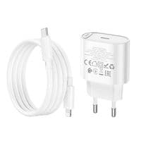 Набор СЗУ 110-240V HOCO C109A 1xUSB-C+ кабель Lighting, PD20W, кабель 1м, White, Blister