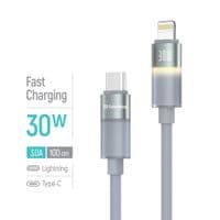 Кабель ColorWay USB Type-C - Lightning (M/M), тепле світло, 3А, 1 м, сірий (CW-CBPDCL092-GR)