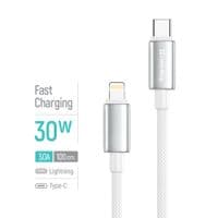 Кабель ColorWay USB Type-C - Lightning (M/M), zinc alloy braided, 3А, 1 м, White (CW-CBPDCL098-WT)