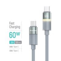 Кабель ColorWay USB Type-C - USB Type-C (M/M), warm light, 3А, 1 м, Grey (CW-CBPDCC092-GR)