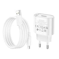 Набор СЗУ 110-240V HOCO C109A 1xUSB+ кабель Lighting, 2.1A, кабель 1м, White, Bliste