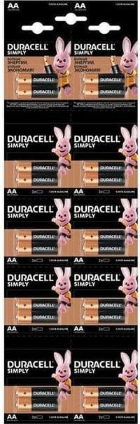 Батарейка AA (LR6), лужна, Duracell Simply, 2x10 шт, 1.5V, (5014588/5010608/5014439)