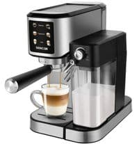 Кофеварка Sencor рожковая 1л, молотая, автоматический капучинатор, LCD-дисплей, нерж. сталь, серый
