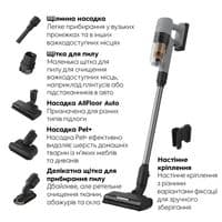 Пилосос Electrolux бездротовий, конт пил -0.3л, автон. робота до 50хв, вага-2.29кг, HEPA12, AutoMode, 5 насадок, сірий