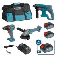 Набір із трьох акумуляторних інструментів Konner&Sohnen KS RHAGD 20V SET 3 PLUS 20В шурупокрут, шліфмашина кутова KS AG20V-125VR, перфоратор KS RH20V-22-4, ЗП 4.5А акб 3х4А·год сумка 10.8кг