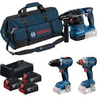 Набір із трьох акумуляторних інструментів Bosch Professional дриль-шурупокрут GSR 18V-65, перфоратор GBH 18V-22, гайковерт ударний GDX 18V-285 акб 3x5А·год, ЗП, сумка M-BAG