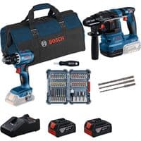 Набор аккумуляторных инструментов Bosch Professional 18В дрель-шуруповерт GSR 18V-45, перфоратор GBH 18V-22, набор бит и буров, акб 2x4А·ч, ЗУ, сумка
