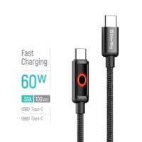 Кабель Type-C - Type-C, 1 м, Black, ColorWay, 60 Вт, 3A, LED підсвічування Breathing Light (CW-CBPDCC103-BK)