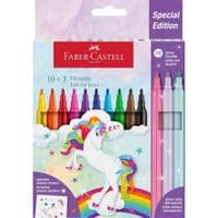 Фломастери Faber-Castell Єдиноріг 10 кольорів + 3 пастельних металика + наклейки у картонній коробці (32632)
