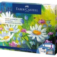 Акриловые краски Faber-Castell Creative Studio, с 4 кисточками и холстом, 12 туб х 9 мл, 12 цветов (379280) (32662)