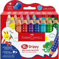Карандаши цветные Faber-Castell XXL Jumbo Grippy акварельные, утолщенные, с мягким грифелем 16 цветов+стругачка (110645) (33044)