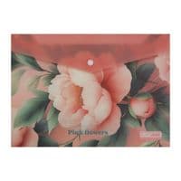Папка - конверт Buromax А4 на кнопці, PEONY ARABESKI, напівпрозора, рожева (BM.3943-10)
