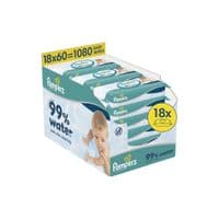 Дитячі вологі серветки Pampers 99 Water 60 шт х 18 пачок (1080 шт) (8006530116374)