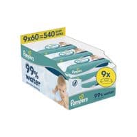 Дитячі вологі серветки Pampers 99 Water 60 шт х 9 пачок (540 шт) (8006530116459)