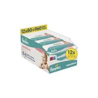 Дитячі вологі серветки Pampers Sensitive 80 шт х 12 пачок (960 шт) (8006530134668)