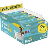 Дитячі вологі серветки Pampers Fresh Clean 80 шт х 9 пачок (720 шт) (8006530134583)
