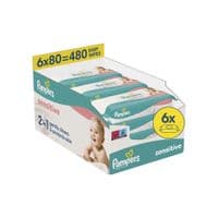 Дитячі вологі серветки Pampers Sensitive 6 пачок х 80 шт (480 шт) (8006540174531)