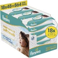 Дитячі вологі серветки Pampers Aqua Soft Touch 48 шт х 18 пачок (864 шт) (8006530139977)