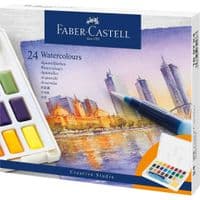 Масляные краски Faber-Castell Watercolors in Pans, 24 цвета + ручка-кисть с контейнером для воды (169724) (30757)