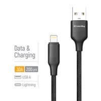 Кабель ColorWay USB - Lightning (M/M), тиснення TPE, 3А, 2 м, чорний (CW-CBUL102-BK)