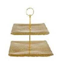 Блюдо 2-х ярусное ARDESTO Golden ice 24.5х23см, стекло, маталл, квадратная, золотистий