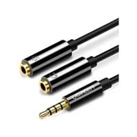 Кабель мультимедийный 3.5mm M to 2x3.5mm F 0.2m AV141 black Ugreen (30619)