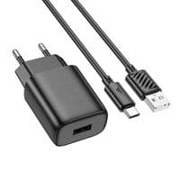 Набір СЗУ 110-240V HOCO C134A 1xUSB+ кабель Type-C, 2.4A, 1м кабель, Black, Blister