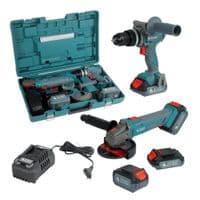 Набор из двух аккумуляторных инструментов Konner&Sohnen KS IDAGB 20V SET 1 PLUS 20В шуруповерт-дрель ударная, шлифмашина угловая KS AGB20V-125VR, ЗУ 2.4А акб 1х2А·час+1х4А·час кейс.