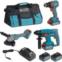 Набір із трьох акумуляторних інструментів Konner&Sohnen KS RHAGD 20V SET 3 PLUS 20В шурупокрут, шліфмашина кутова KS AG20V-125VR, перфоратор KS RH20V-22-4, ЗП 4.5А акб 3х4А·год сумка 10.8кг