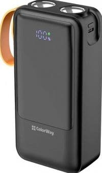 Універсальна мобільна батарея 30000 mAh, ColorWay "PowerHub", Black, 22.5 Вт, 1xType-C (PD3.0) / 1xUSB (QC4.0), вбуд. кабель Type-C / USB / Lightning / microUSB, цифровий LED дисплей, LED ліхтарик (CW-PB300LP07BK)